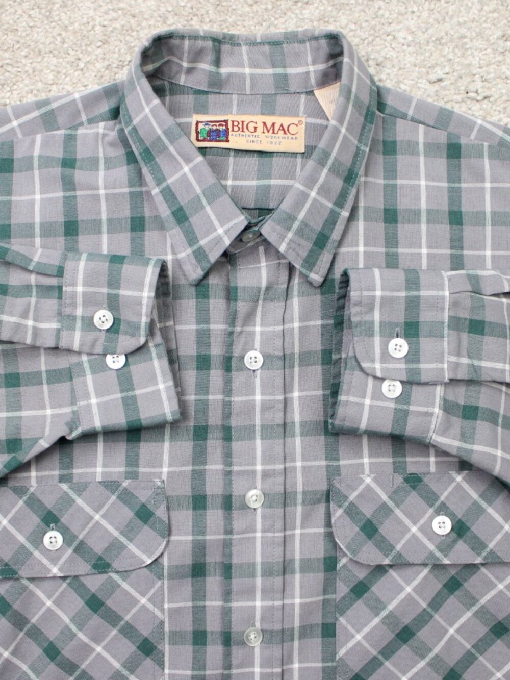 VTG Big Mac Shirt Mens XL 17-17 1/2 Green/Gray Plaid Flannel Long Sleeve 90s y2k